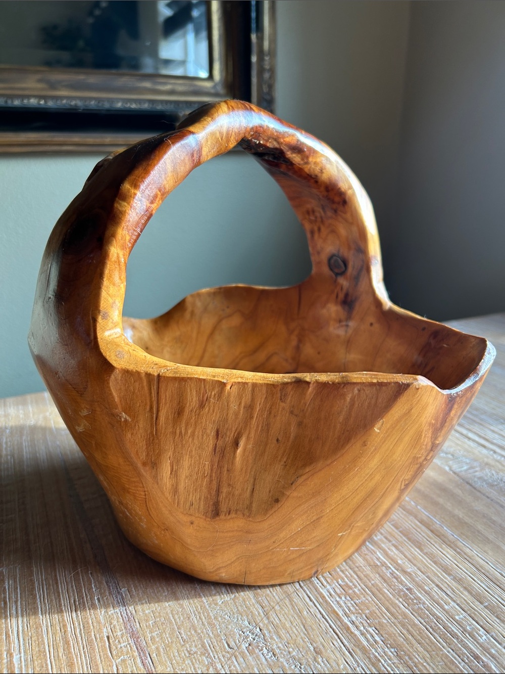 Hand Carved Burl Wood Basket - Rustic Decor Natural Foreging Whimsical Basket - Picture 5 of 16